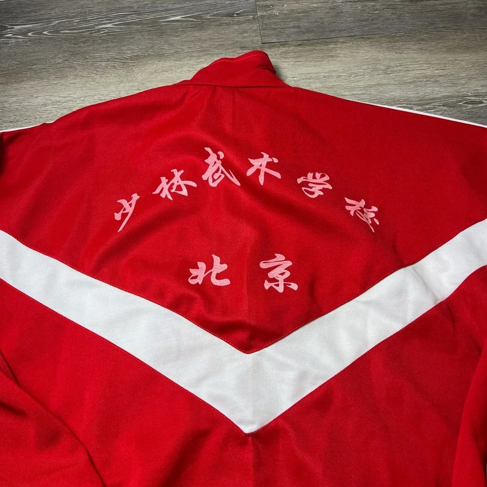 Vintage Track Jacket Mens L Red White Chevron Chinese Shaolin Martial Arts